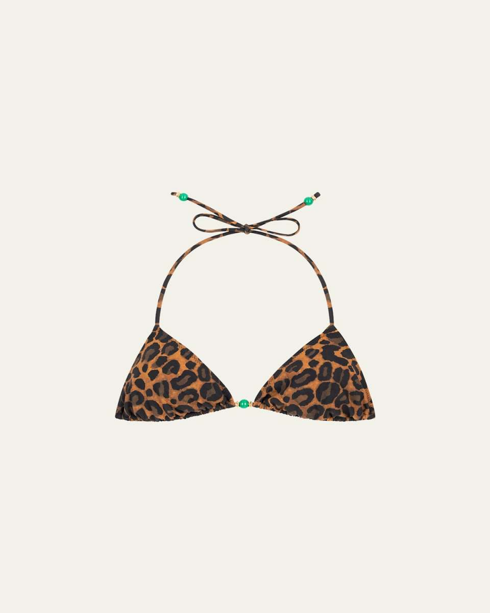 Leopard Petite Beads Bikini Top
